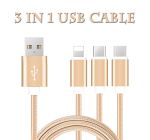 3 In 1 USB Fast Charging Data Transfer Cable 4 Feet for Android iPhone