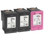 Compatible HP 67XL Ink Cartridges 3 Pack (2 Black, 1 Tri-color)