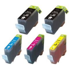 Compatible Canon BCI-3e, BCI-6 Ink Cartridges 5 Pack (2 BCI-3e Black, 1 each of BCI-6 Cyan Magenta Yellow)