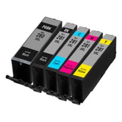 Compatible Canon PGI-280 XXL, CLI-281 XXL Ink Cartridges 5 Pack (1 PGI-280 XXL Black, 1 each of CLI-281 XXL Black, Cyan, Magenta, Yellow)