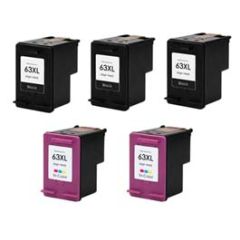 Compatible HP 63XL Ink Cartridges 5 Pack (3 Black, 2 Tri-color)